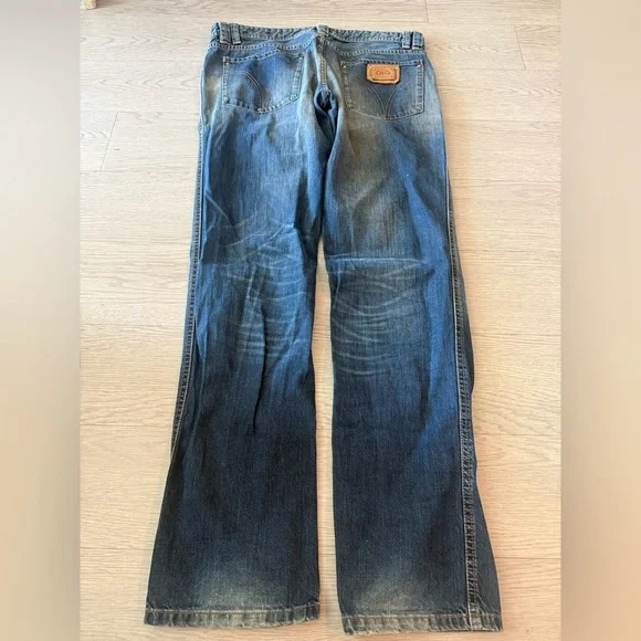 Dolce & Gabbana D&G Straight Leg Leather Patch Logo Jeans Size 36 Straight
